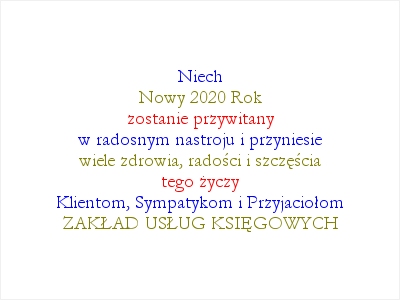 ZAKŁAD USŁUG KSIĘGOWYCH - Życzenia - Szczęśliwego Nowego 2020 Roku